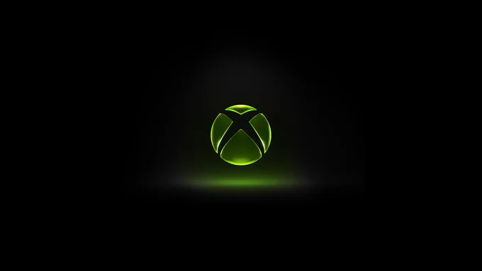 A glowing, glassy, green Xbox nexus in the distance on a black background.