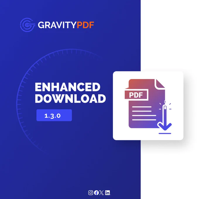 A PDF download icon next to the text: Gravity PDF Enhanced Download 1.3.0. A Gravity PDF product.
