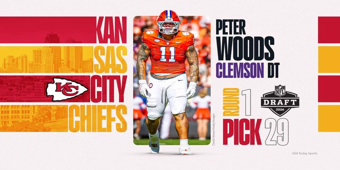 Chiefs select Clemson DT Peter Woods at No. 29 in the 2026 NFL Draft
