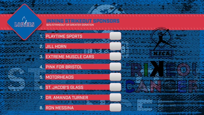 List of 9 people or businesses that donated $25/strikeout or more for one inning.
