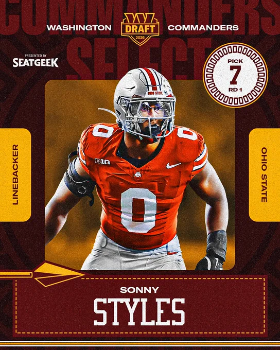 Graphic. It features a photo of Sonny Styles and says "Round 1 Pick 7."