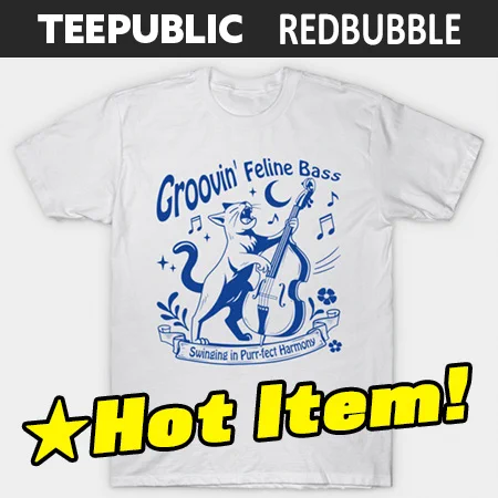 teepublic redbubble　Groovin’ Jazz Cat – Singing with Upright Bass_WH