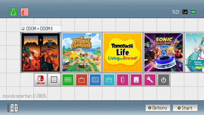 A concept showing the HOME menu of Nintendo Switch in style of the OG Nintendo DS.