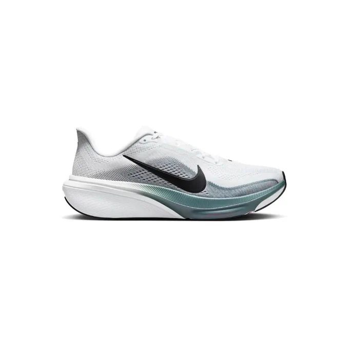 Nike Pegasus 42 men's neutral daily trainer in white and grey with a black Swoosh and teal midsole accent, new at Running Niche.