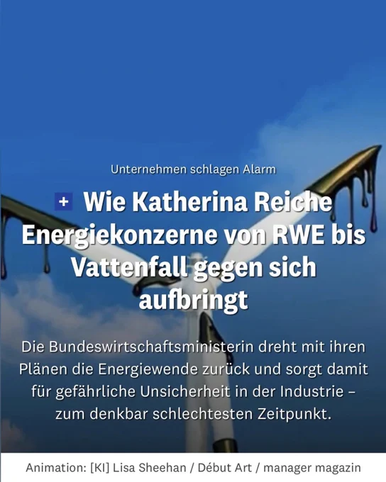 Screenshot Startseite des Manager Magazins online vom 24.4.2026, Headline: „Wie Katherina Reiche Energiekonzerne von RWE bis Vattenfall gegen sich aufbringt“