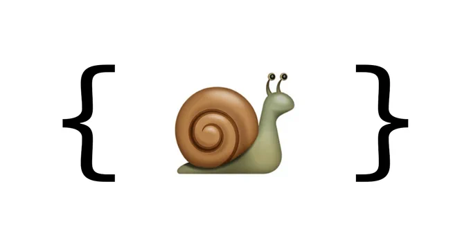 Illustration of a snail inside a pair of curly braces