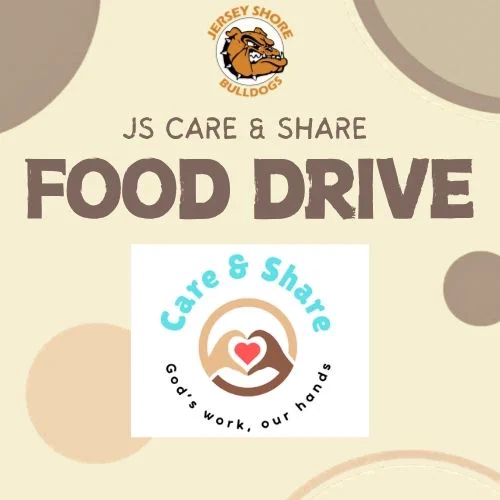 Graphic with JSASD and JS Care & Share logos and text that says, "JS Care & Share Food Drive."