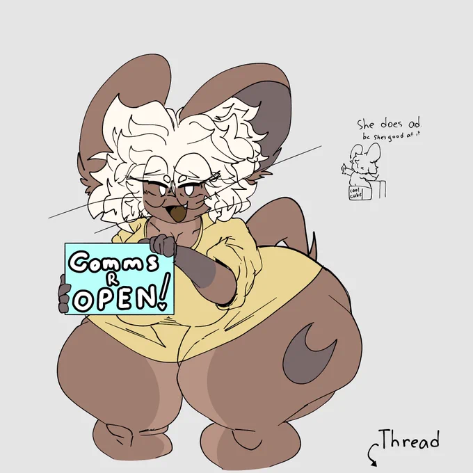Lata greetly shows you sign "Comms r Open! "