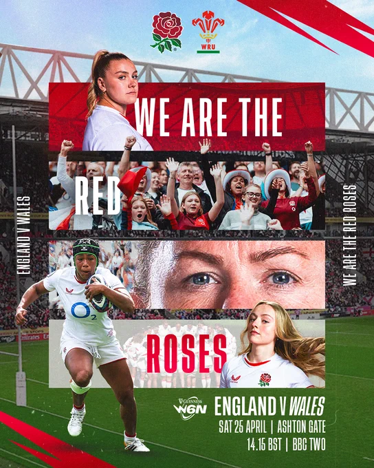 England Vs Wales. Sat 24 April. Ashton Gate. 14.15 BST. BBC Two.