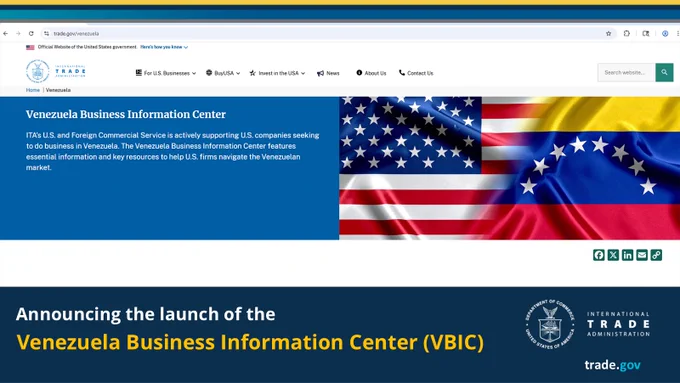 Graphic with the text \"Announcing the launch of the Venezuela Business Information Center (VBIC).