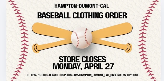 Baseball clothing store closes Monday, April 27th.