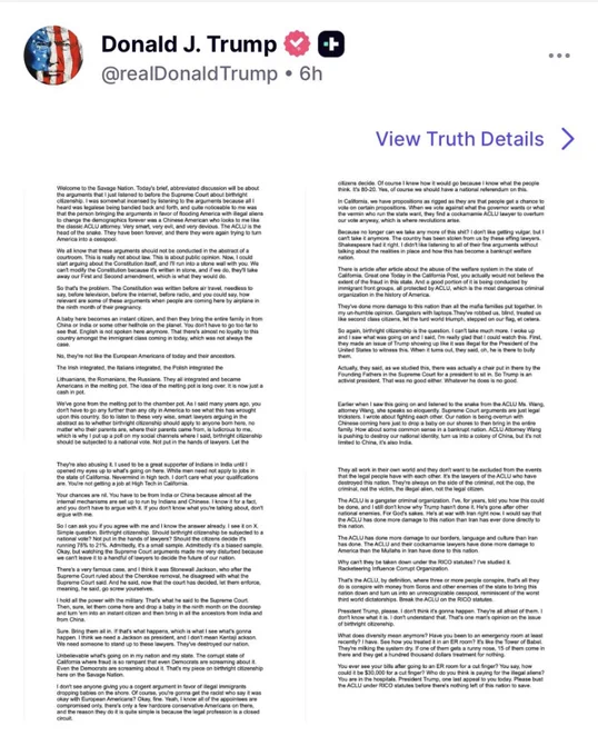 Trump's long, racist social media post.