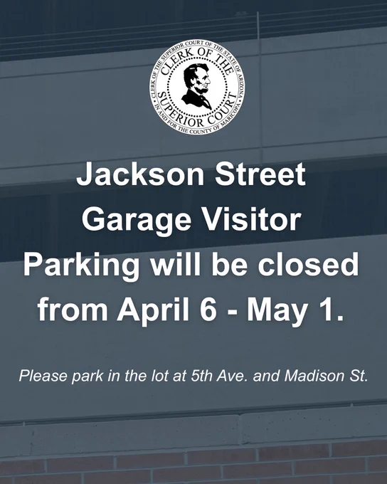 Jackson Street Garage visitor parking closed April 6 to May 1, use lot at 5th Ave and Madison St instead.