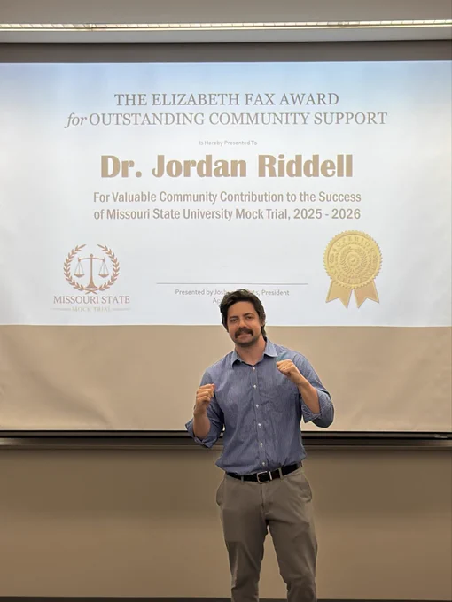 Dr. Jordan Riddell awarded Outstanding Community Support
