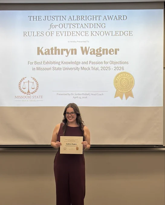 Kathryn Wagner awarded Outstanding Rules of Evidence Knowledge