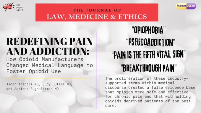 New publication from PharmedOut titled Redefining Pain and Addiction: How Opioid Manufacturers Changed Medical Language to Foster Opioid Use.