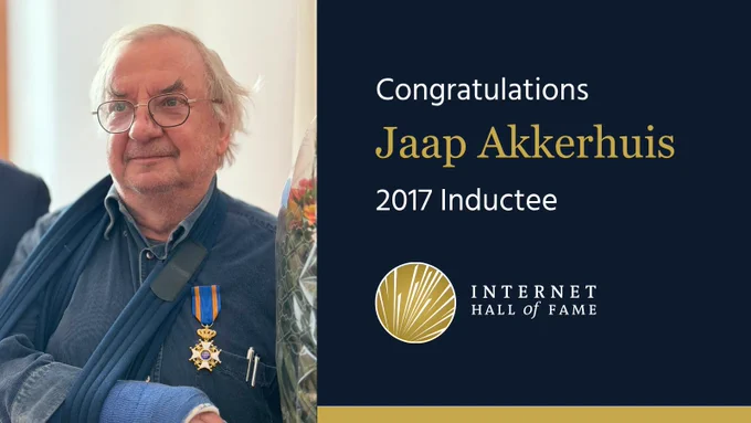 A photo of Jaap Akkerhuis and text congratulating him. 