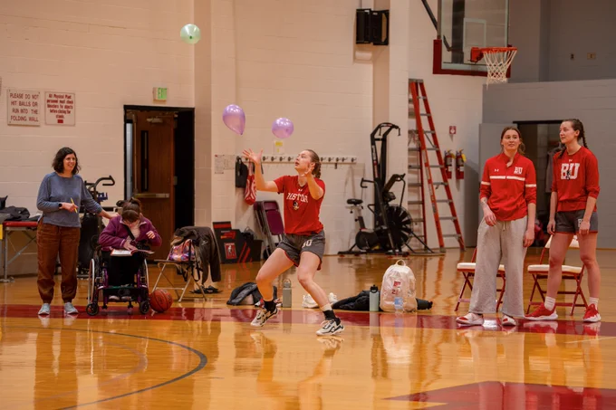 BU women's basketball playing themed games during practice