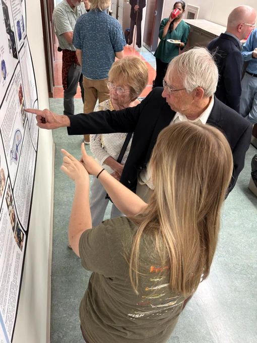 Grace Vance presents her seal research poster to Dr. Kenneth C. and Gayle A. Reed at today's Research Fair for our Ohio Center for Ecology and Evolutionary Studies (OCEES). Dr. Reed is a generous donor to our OCEES student programs, funding multiple fellowships. 