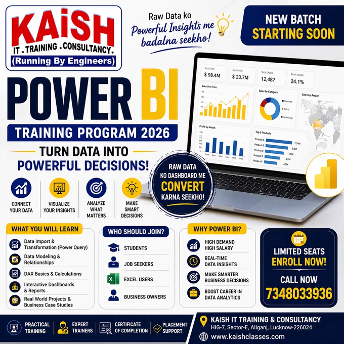 Power BI Course in Lucknow – Join Now!
Dashboard   Data Analytics   Job Ready Skills