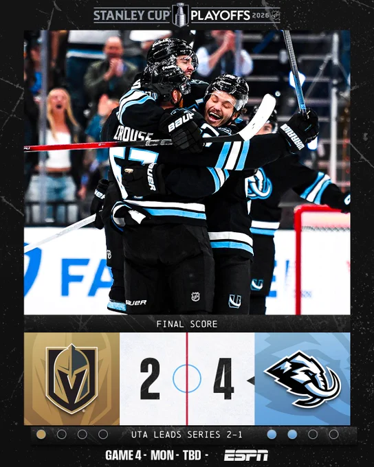 Final score: Mammoth defeat Golden Knights 4-2 (UTA lead series 2-1)