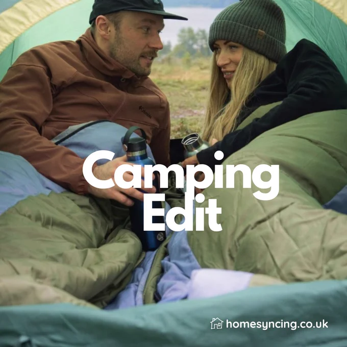 Camping Edit.
Image of two campers in sleeping bags drinking from flasks in a tent.
homesyncing.co.uk