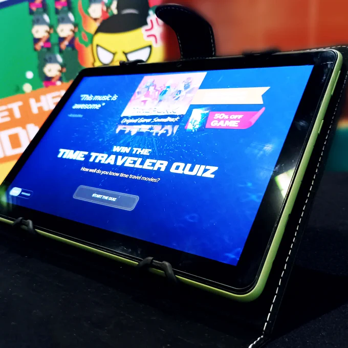 tablet with time travel quiz