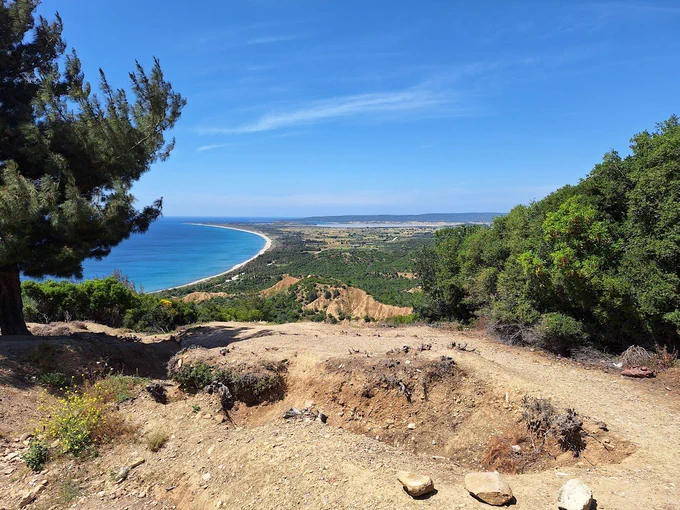 ANZAC Cove, Gallipoli, from the Nek, a trench in the foreground, photo taken May 2024