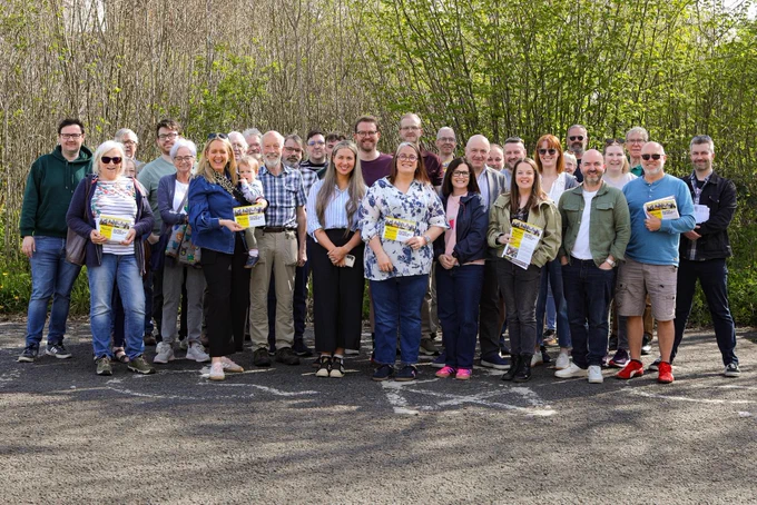 Large crowd of alliance reps and Activsts with North Antrim MLA Sian Mulholland.
