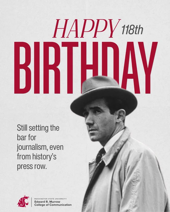 Celebrating 118 years of journalism excellence with a vintage photo of Edward R. Murrow in a hat and trench coat.