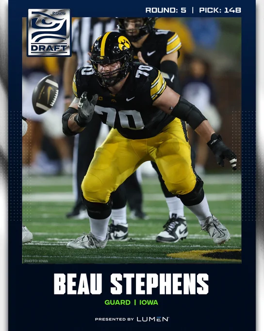 Seahawks selected G Beau Stephens.
