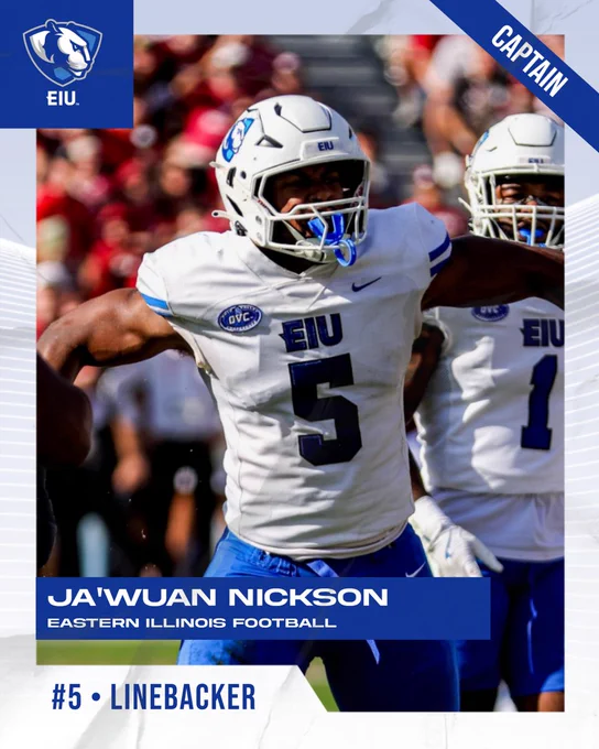 Introducing your 2026 @EIU_FB Team Captains‼️

#22 - Charles Kellom @CKellom 
#5 - Ja'Wuan Nickson @jawuan_nickson 

#WeNotMe | #BleedBlue | #TogetherWeWill