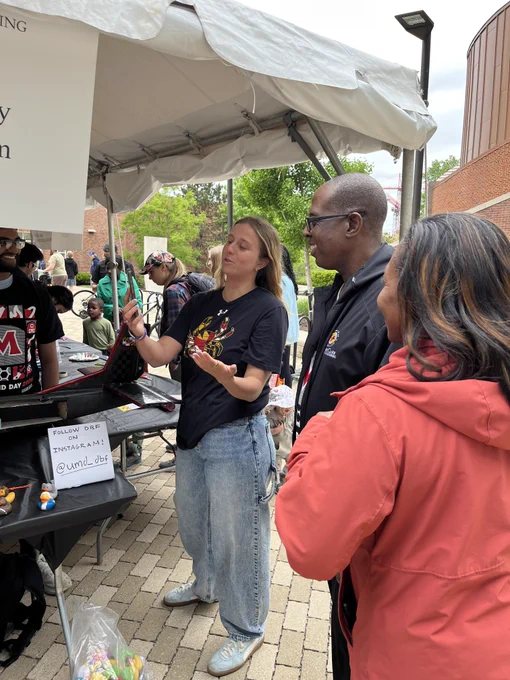 Dean Graham listens to a student demonstration