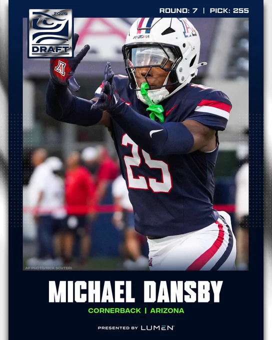 Seahawks 255th pick, we've selected CB Michael Dansby.