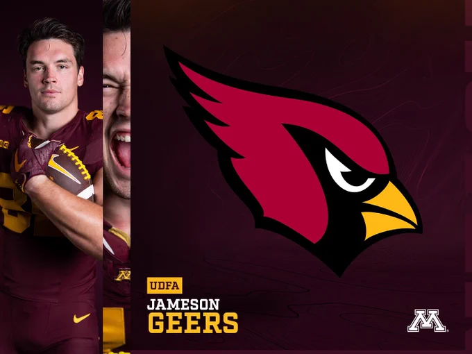 Jameson Geers undrafted free agent signing graphic to the Arizona Cardinals in 2026.