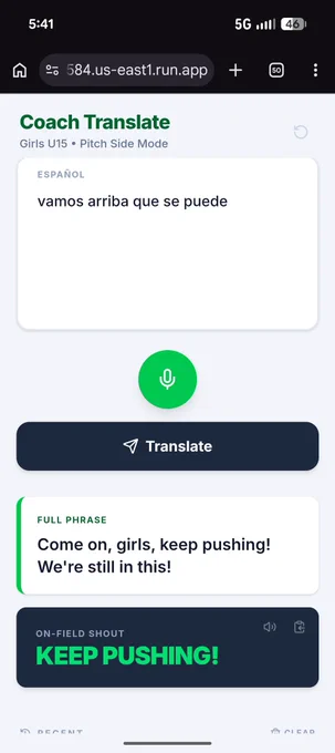 Soccer pitch side translation app. 