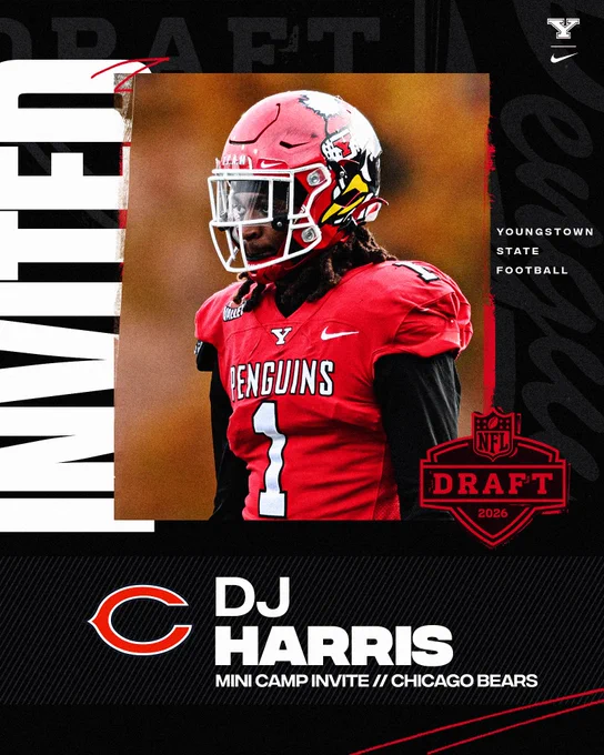 YSU's DJ Harris Mini Camp Invite by Chicago Bears graphic