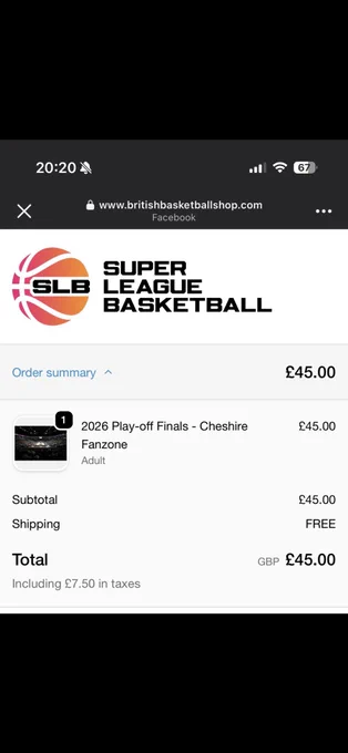 Online booking portal for SLB playoff finals. Adult ticket for Cheshire Phoenix fanzone is priced at £45