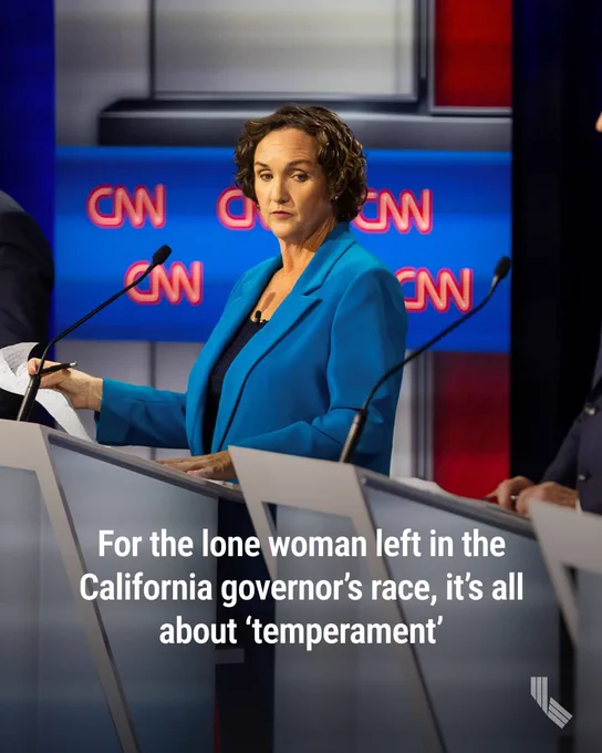 From left, Antonio Villaraigosa, Katie Porter, Tom Steyer and Steve Hilton at a CNN California gubernatorial debate in Monterey Park Wednesday. Photo by Ethan Swope, AP Photo