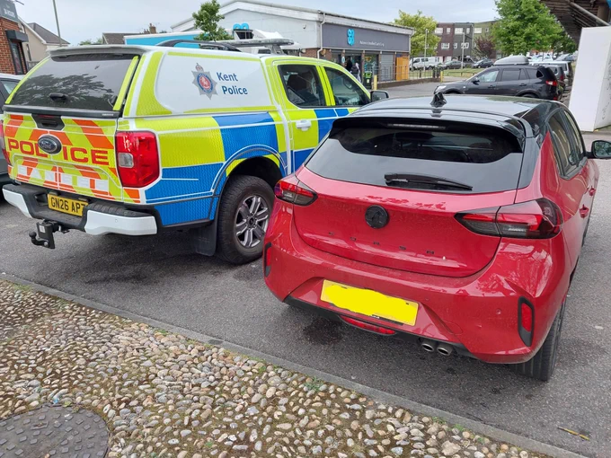 Police 4x4 and seized Vauxhall Corsa