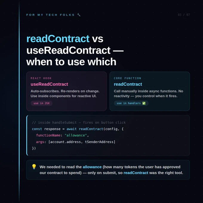 Difference between readContract & useReadContract