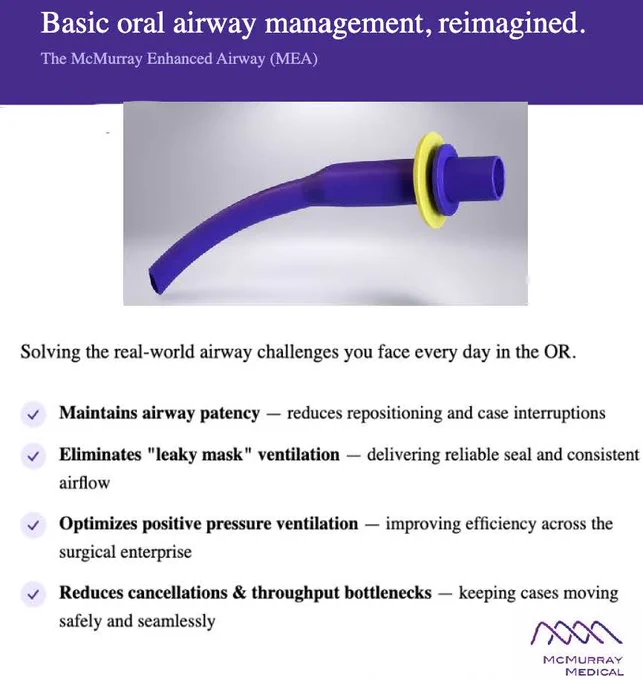 Bridging the critical gap between opening the airway, masking, and intubation. An easy way to improve ventilation and oxygenation quickly. The McMurray Airway.