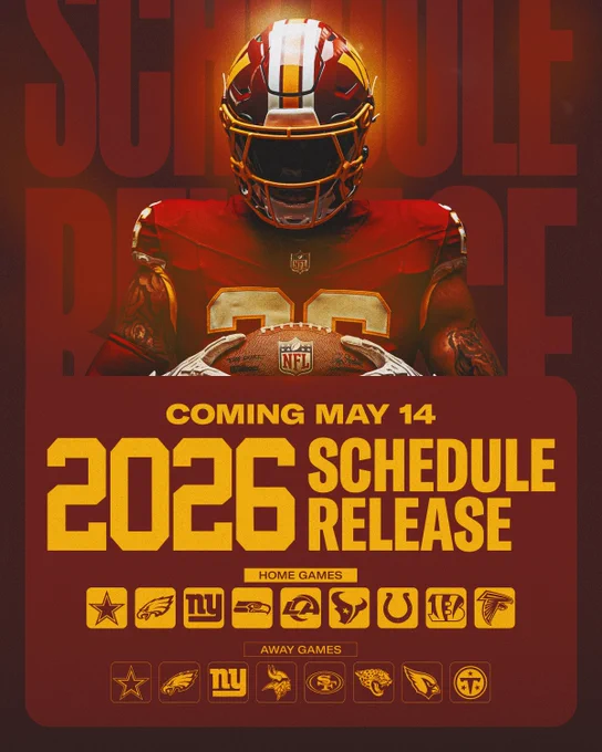 Graphic. It says "2026 schedule release coming May 14" and lists our opponents.