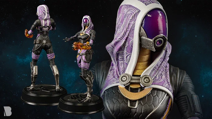 The 8.5 in (21.59 cm) tall Mass Effect Tali’Zorah PVC Statue, portraying the young quarian engineer with her omni-tool.