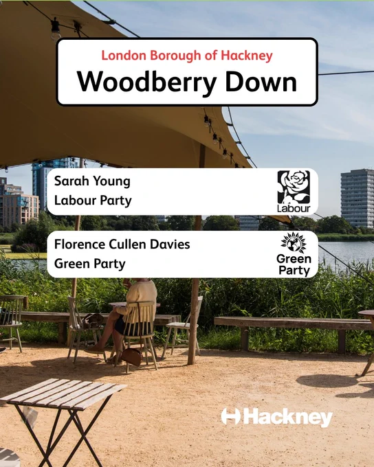 Elected candidates for Woodberry Down: Sarah Young (Labour) and Florence Cullen Davies (Green).