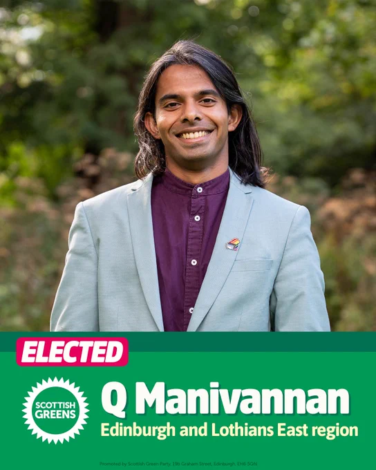 Elected. Q Manivannan. Edinburgh and Lothians East region.