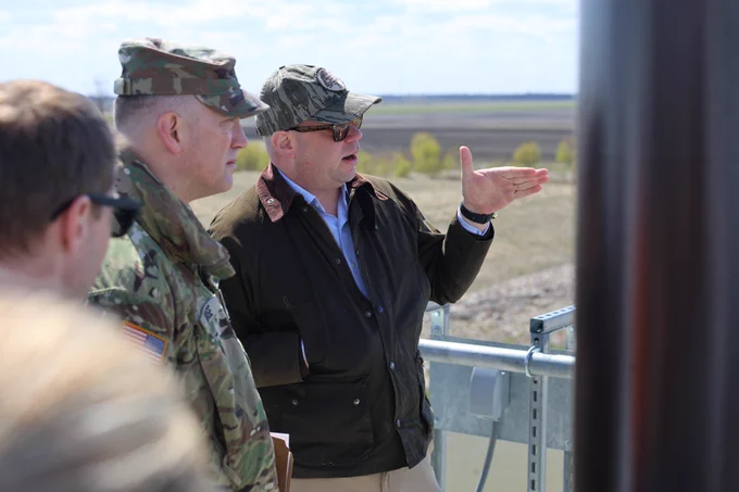 Col. Matthew Chase, U.S. Army Corps of Engineers, St. Paul District, commander, center left, briefs Assistant Secretary of the Army for Civil Works Adam Telle on the Fargo, North Dakota/Moorhead, Minnesota, Metro Area Flood Risk Management project, during a tour May 7.

Honorable Telle and U.S. Army Corps of Engineers Deputy Commanding General for Civil and Emergency Operations Maj. Gen. Jason E. Kelly visited the project and celebrated the signing of an amended project partnership agreement project.

The project exemplifies the USACE Building Infrastructure Not Paperwork initiative. Through effective leadership, the St. Paul District was able to cut red tape, identify and implement efficiencies with strong partnerships and is delivering infrastructure to the region 10 years sooner than the traditional delivery methods. The project is on track to be ready in spring 2027.
