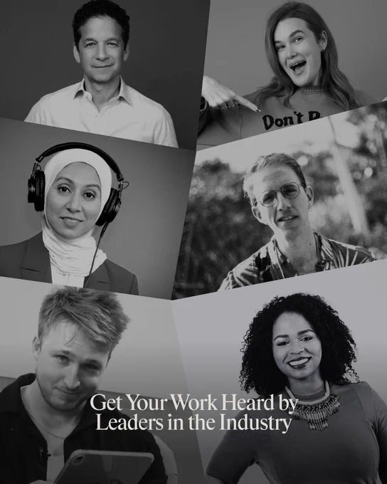 Black and white collage of six industry professionals with a text overlay inviting participation. Mood is professional and inviting.