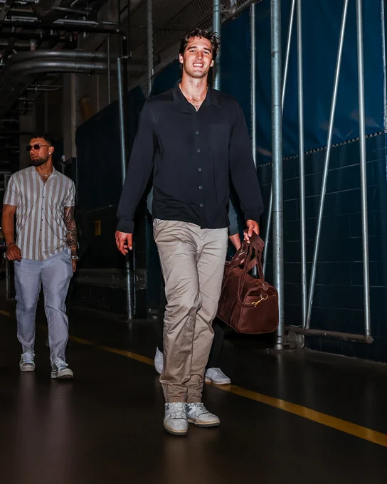 Spencer Jones arrives to American Family Field in Milwaukee.