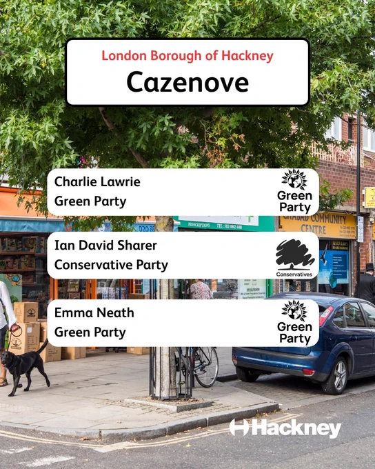 Elected in Cazenove ward: Charlie Lawrie and Emma Neath (Green) and Ian Sharer (Conservative)
